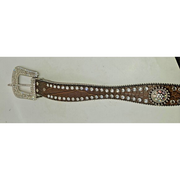 Blazin Roxx Scallop Croc Concho brown Belt Silver Rhinestone Bling Rodeo Size M - Picture 7 of 8